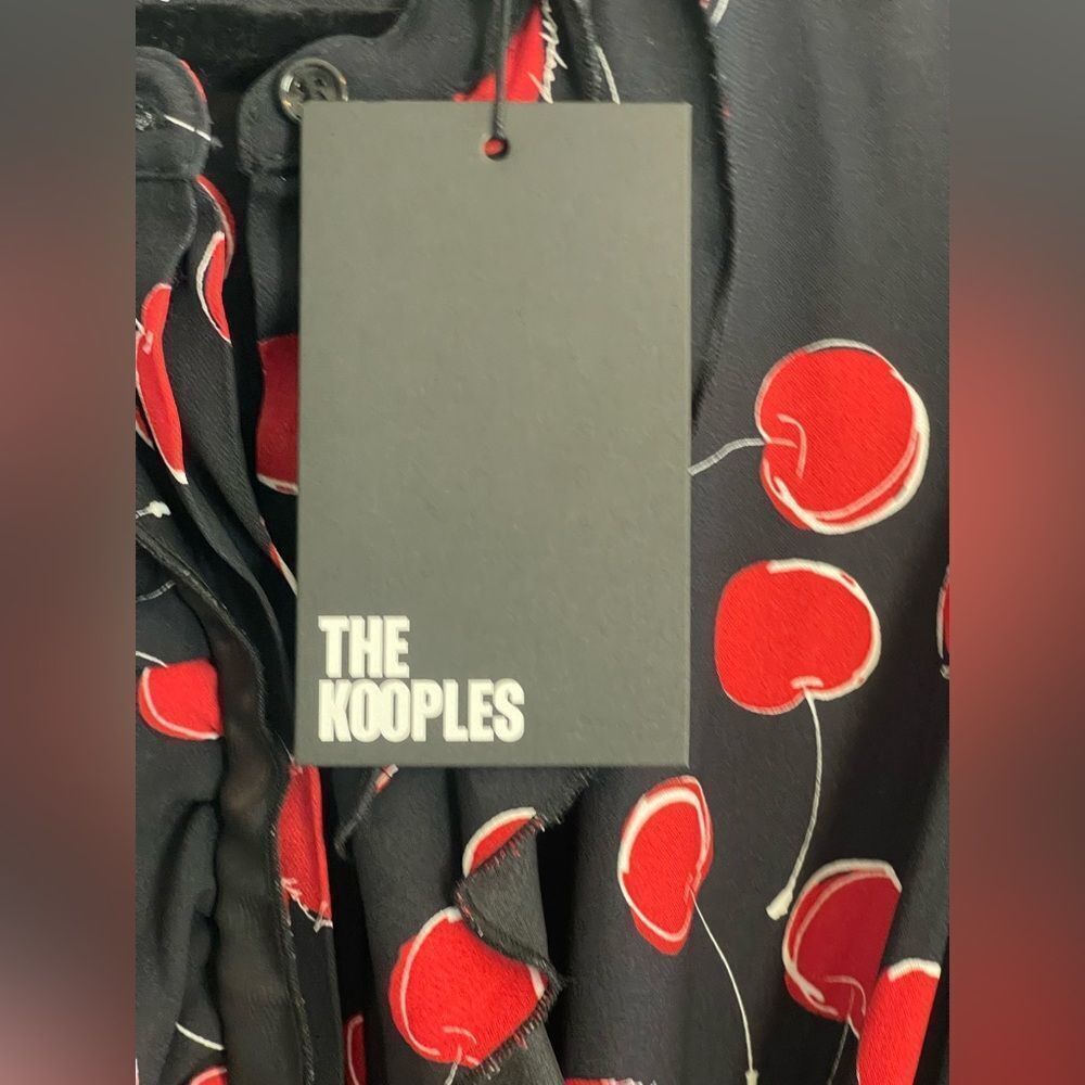 The Kooples red Cherry Print Black Mini Dress with ruffles Dark Romance NWT - Picture 8 of 13